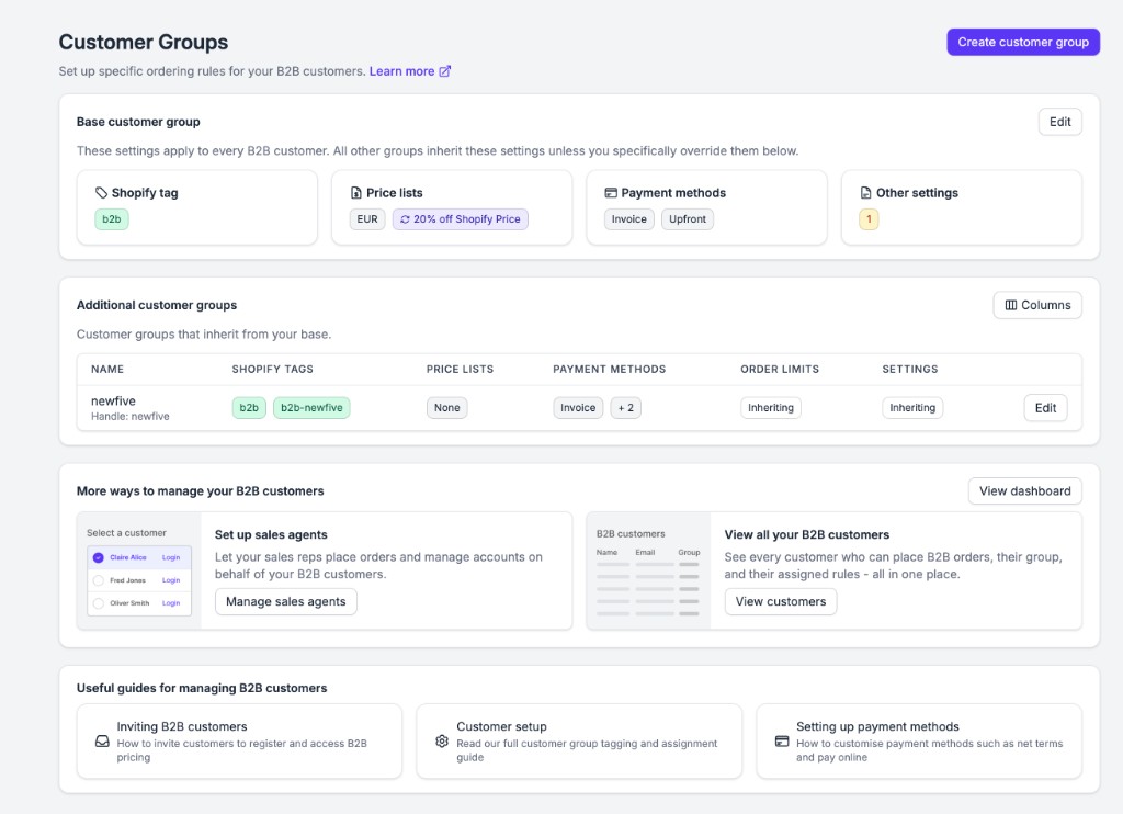 SparkLayer customer groups: prijslijsten en betaalmethodes per groep